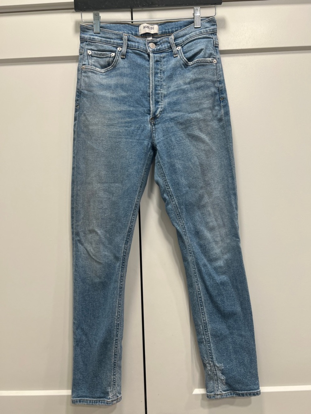 Agolde Women's High Rise Light Blue Slim Straight Jeans
